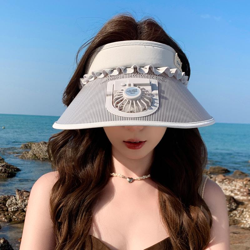 Women's Rechargeable UV Protection Sun Hat with Large Brim for Cycling