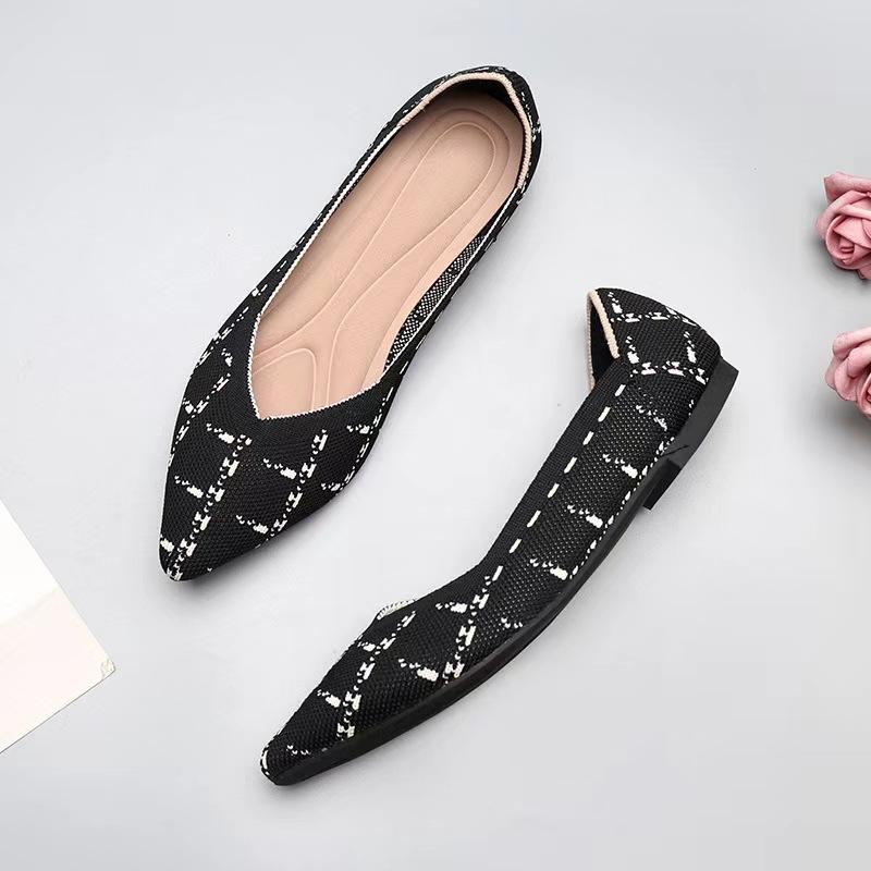 Spring and autumn flat shoes fashion leisure Women's flat shoes pointed knitting elastic comfortable boutique shoes