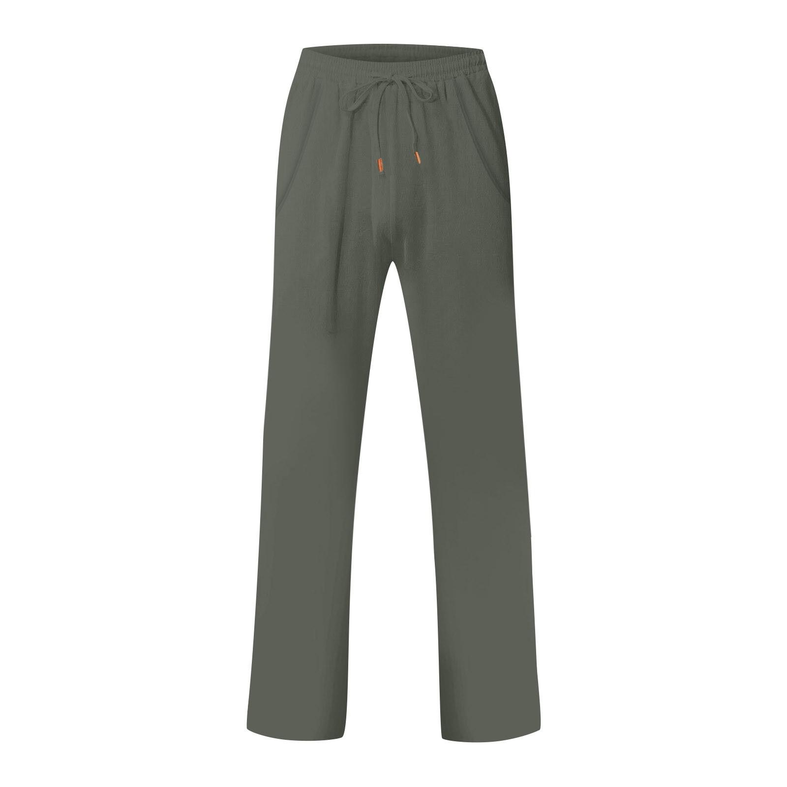 Новые европейские и американские мужские повседневные брюки из хлопка и льна с завязками — фото 4