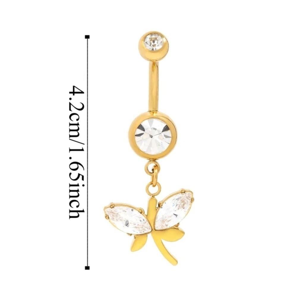 Alloy Rhinestone Piercing Belly Dual Color Shiny Leaf Navel Jewelry Exquisite Dangled Design Flower Rhinestone Belly Ring Beach