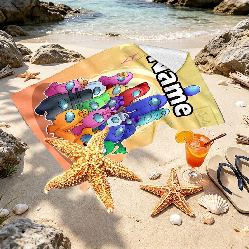 Custom Name Personalized Among Us Print Beach Towel, for Trip Camping Beach Party Home Decor, Birthday Gift for Family & Friends