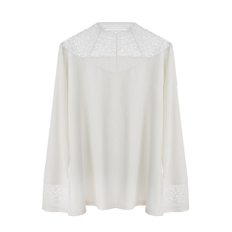 Yanzhiban 2024 Primăvară Top de Bază cu Dantelă Mărimi Mari - Gât Semi-Înalt, Mânecă Lungă.