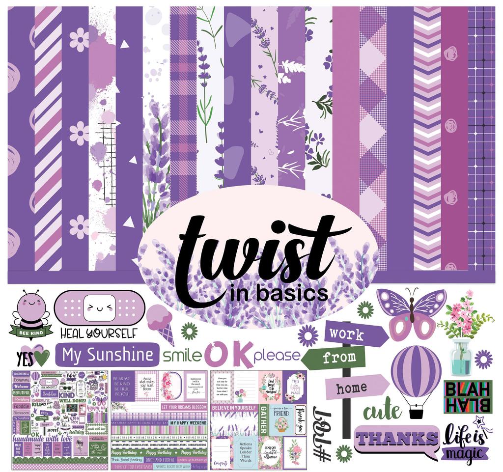 Inkdotpot Twist In Basics Collection Double,Sided Scrapbook Paper Kit Cardstock 12"x12"-16 PageS