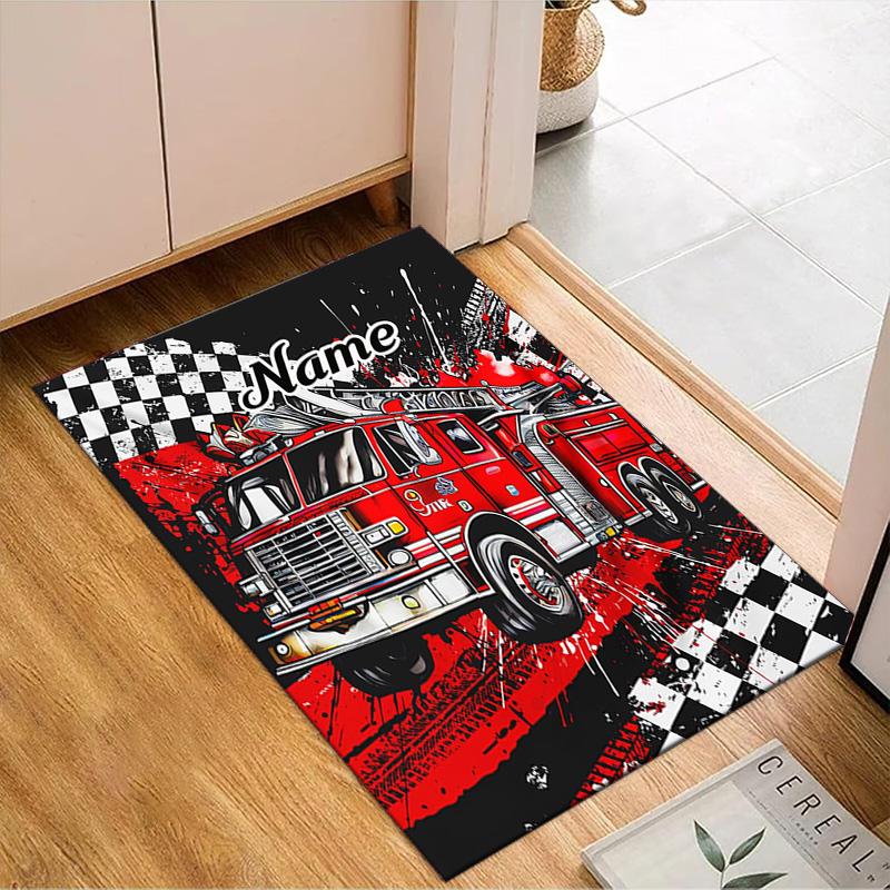 Custom Name Cartoon Excavator Rug for Living Room, Game Rooms, Office, Bedroom, Floor Mat Playful Design, fan gifts Christmas decor