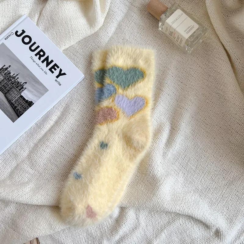 Cartoon Cute Cow Mink Velvet Socks Women Autumn Winter Soft Comfortable Mid Tube Sock Kawaii Plush Thermal Sleeping Floor Socks