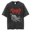 Berserk Guts Il Guerriero Nero Occhi Iconici Arrabbiati Stampa Grafica Vintage Lavato Usurato Oversize Manica Corta Casual Dark Fantasy Anime Manga