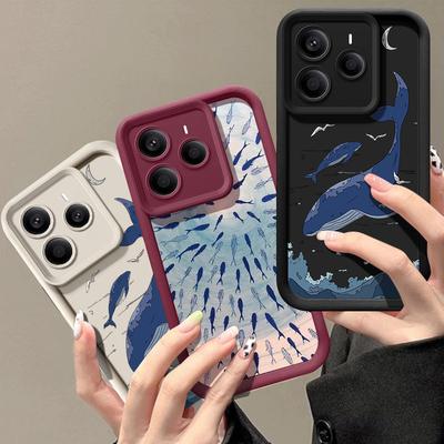For Xiaomi 14T 13T Pro Poco X7 F6 X6 Pro Redmi 14C Note 14 Pro 13 12 11 Phone Case Whale Pattern Shockproof TPU Soft Matte Anti-Fall Bumper Cover