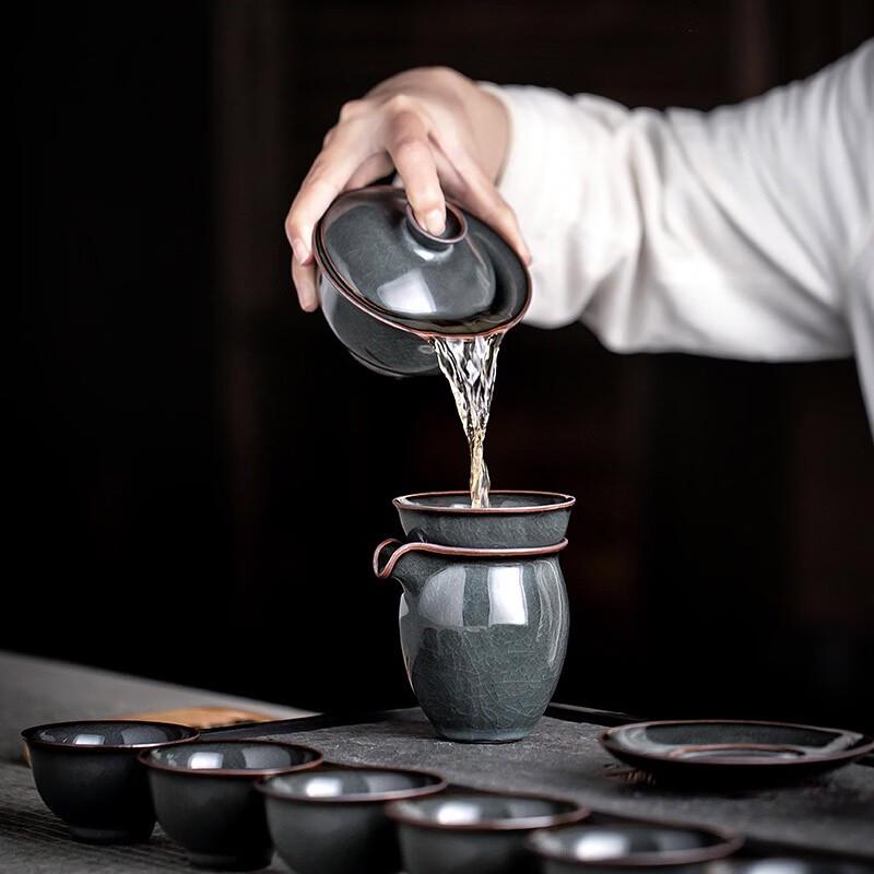 Gold-Inlaid Longquan Celadon Gaiwan Tea Set