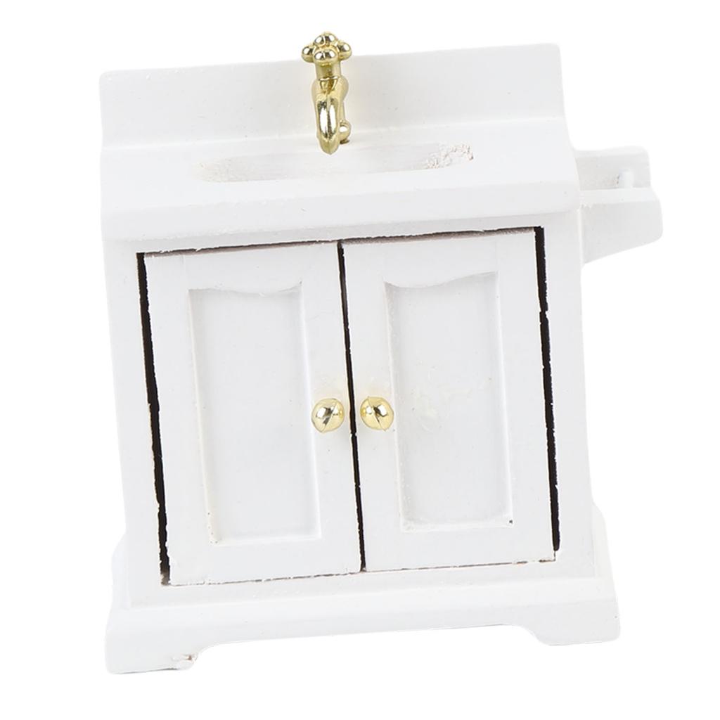 Dollhouse Sink Cabinet 1 16 Scale Floor Standing Double Door Bathroom Sink Wooden Miniature Dollhouse Furniture
