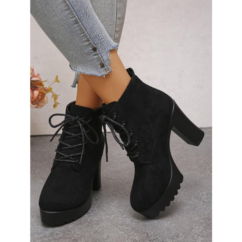 Lace-up High-heeled Boots Plus Size Thick Heels 2025 Winter New Fashion Boots for Women