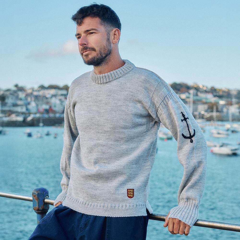 Geonjiulleunseu Crewneck Wholegarment Sweater - Light Gray