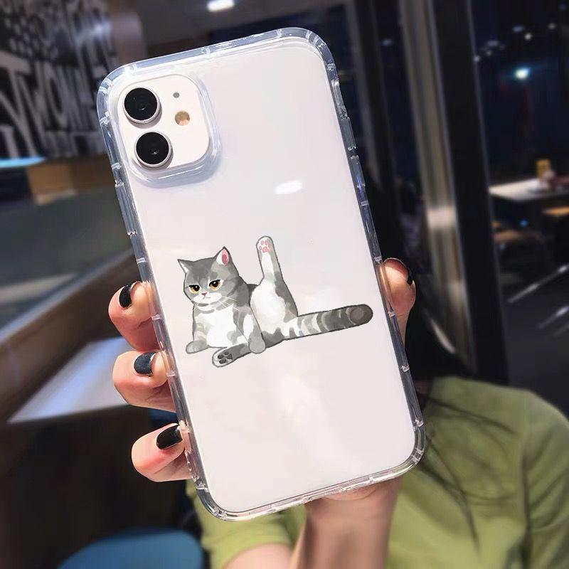 Funny Cartoon Cat Phone Case For iPhone 15 11 12 Pro Max 13 XR XS X 8 7 SE 14Plus Cute Animal Pattern Clear Soft TPU Cover Shell