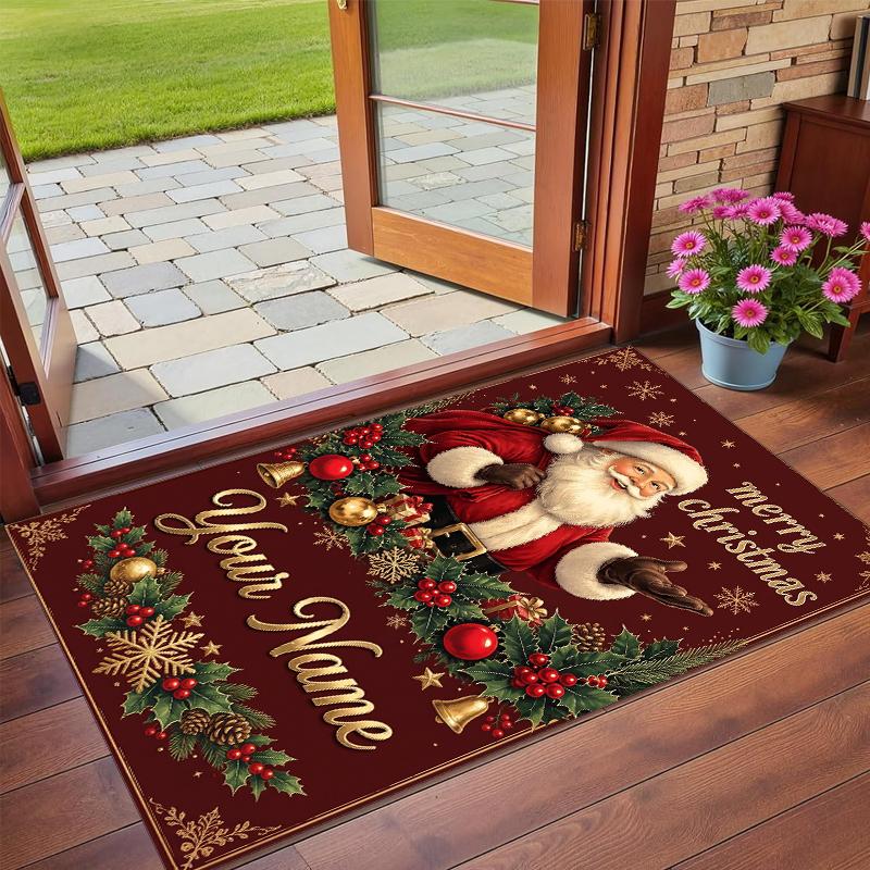 Christmas Custom Name Printed Square Area Rug Soft Non Slip Floor Carpet For Bedroom Holiday Gift