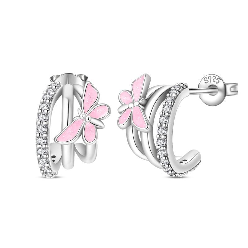 

New Silver Star Feather Bee Bow Gem Flower Cherry Blossom Enamel Dragonfly Golden Stud Earrings Hoops Sexy Fashion for Women