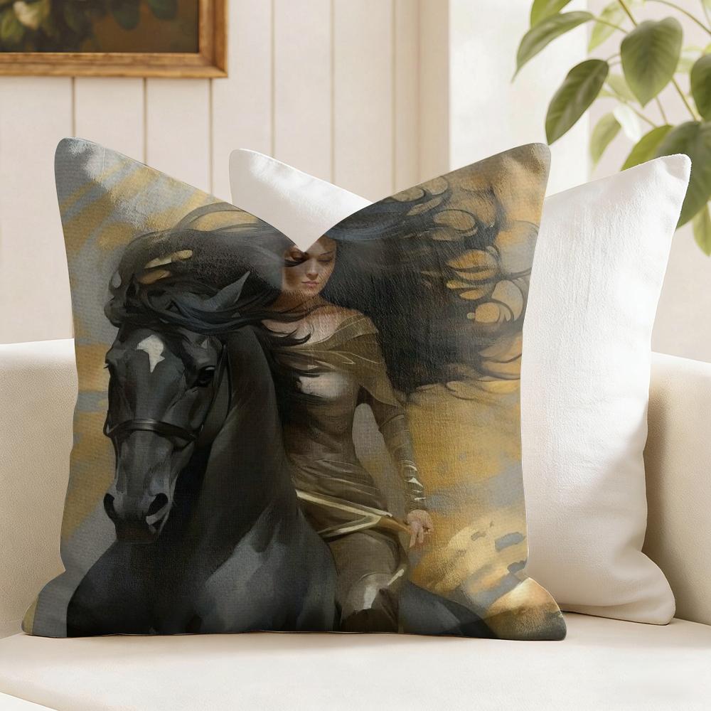 Rider Horse Painting Cushion Cover Natural Linen Pillow Cover DoubleSided Print Cushion Cover for Sofa Home Decor