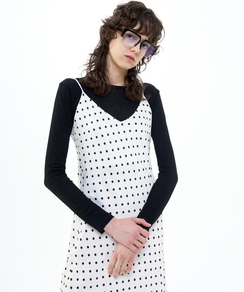 Bikwaieos Maxi Satin Slip Dress Dot_Ivory Black