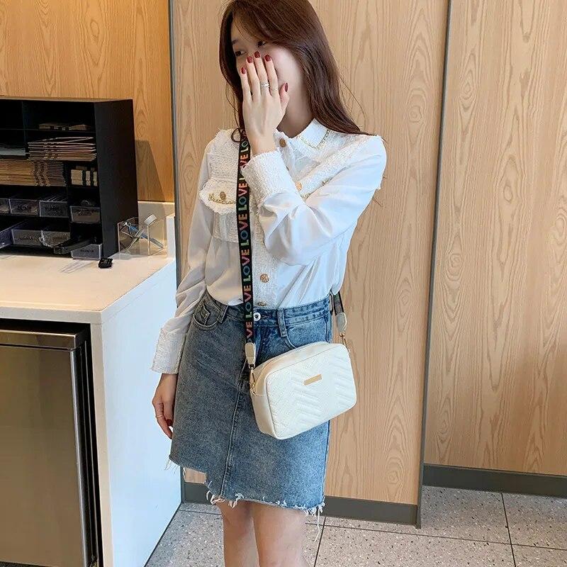 Versatile Embroidered Small Square Bag, Women'S Casual Shoulder Bag, Fashionable Digital Accessory Storage Bag