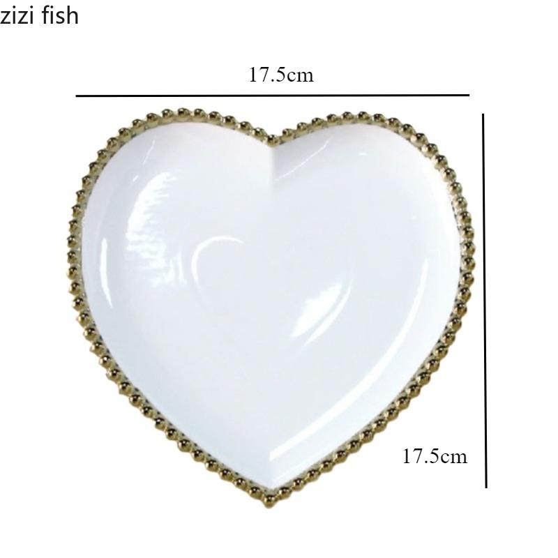 Golden Bead Ceramic Dining Plate Steak Plate Heart Shaped Sushi Plates Pasta Dish Dim Sum Dish Dessert Bowl Fruit Plates Tray
