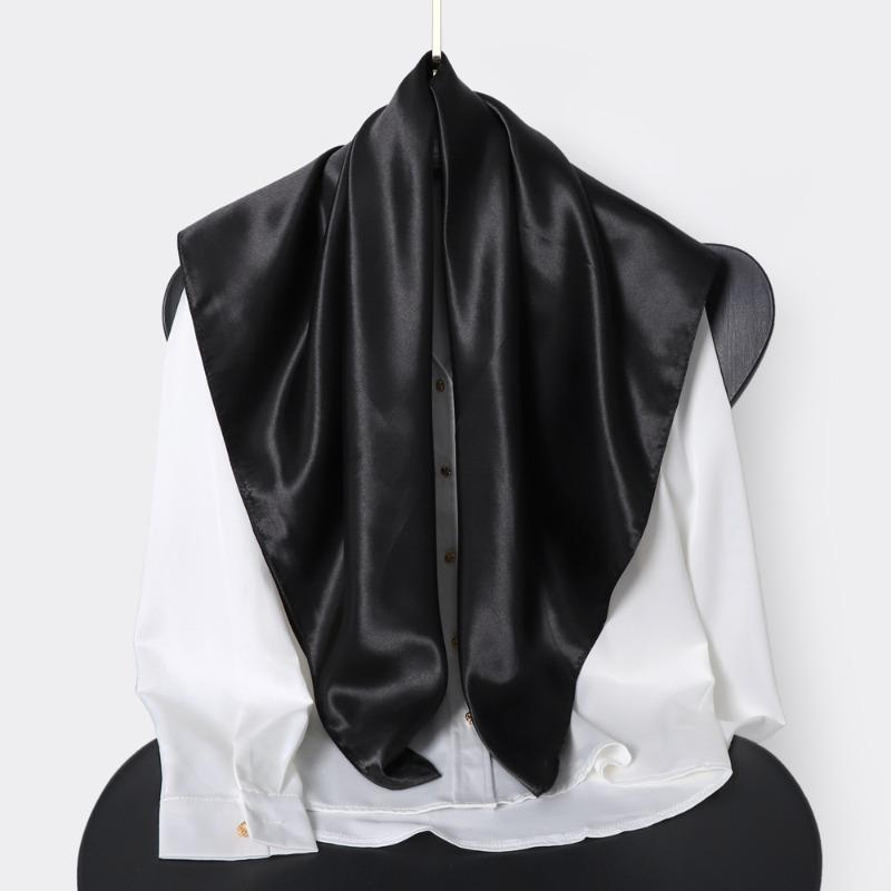 Classic solid color silk scarf women's trend versatile shawl simulation silk bag headscarf 90cm square scarf