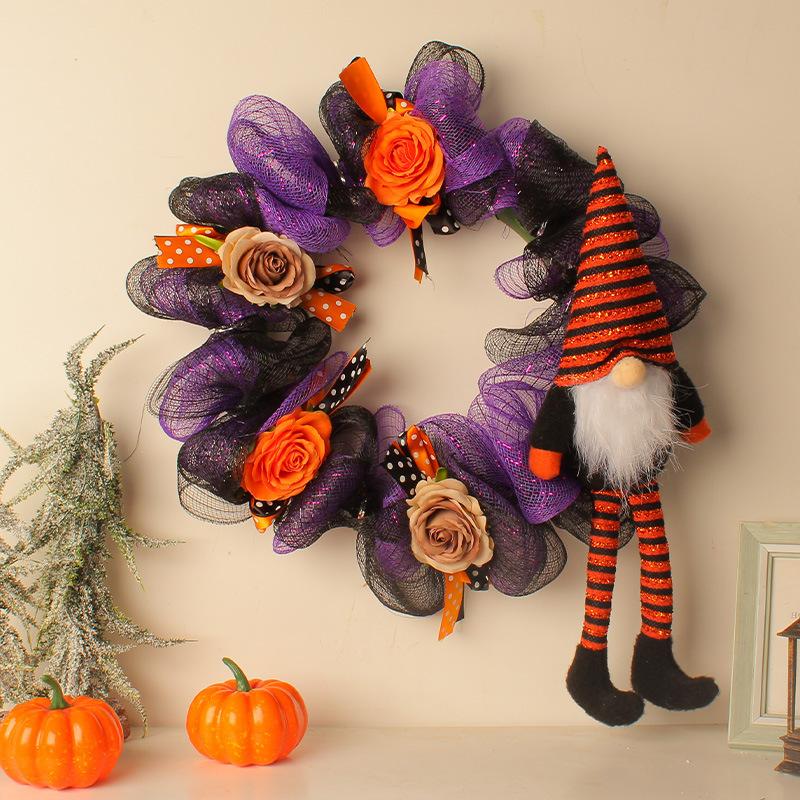 Zhongran Halloween Long-Legged Doll Wreath Door Hanging Faceless Old Man Wreath Ghost Festival Horror Party Decoration Props
