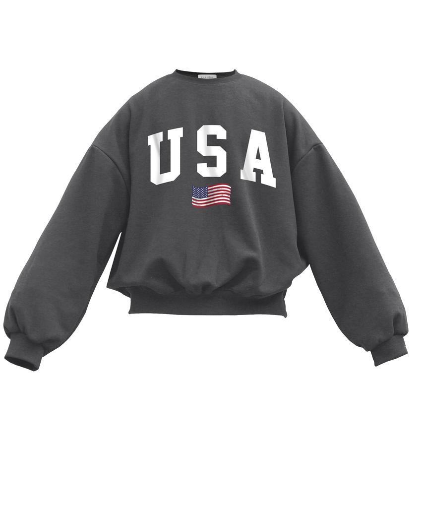 Oeta Usa Flag Double Cotton Overshoulder Balloon Fit Sweatshirt