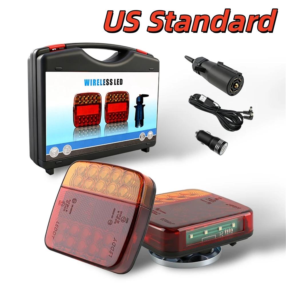 Kit de 2 feux arrière LED magnétiques sans fil rechargeables et étanches pour remorques, camions, camping-cars, bateaux, caravanes