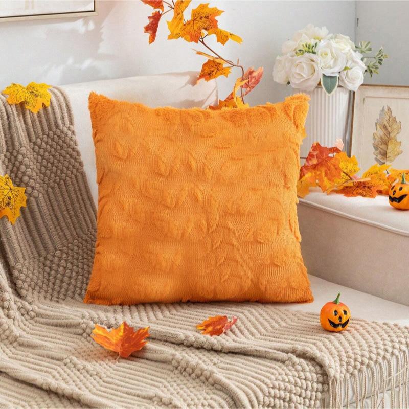2/1pcs Autumn Pumpkin Throw Pillow Covers - Soft Plush Jacquard, Zipper Closure,  Pumpkin Design,  - Cozy Fall Decor for Sofa & Bedroom