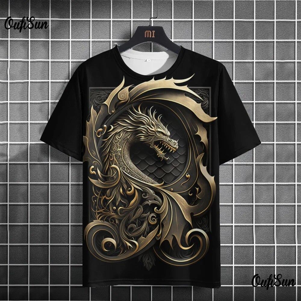Dragon T-shirt For Men 3D Printed T Shirt Animal Pattern Short-sleeved Oversized Streetwear Tees Summer Casual Men's Tops
