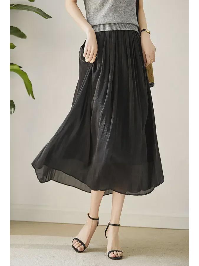 2025 Elegant Summer Gauze Midi Skirt - Romantic Luster, Solid Color, Slim Fit