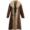 Women's leopard print fur jacket long mink coat fox hair big fur collar winter warm trench coat loose large size