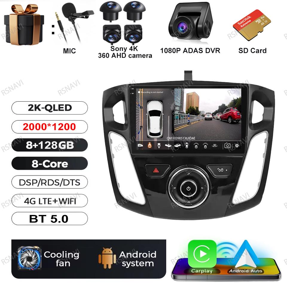 Car Radio Android 16 For Ford Focus 3 Mk 3 2011 2012 2013 2014 2015-2019 GPS 5G WIFI Wireless Carplay Auto Viedo Player 4G LTE