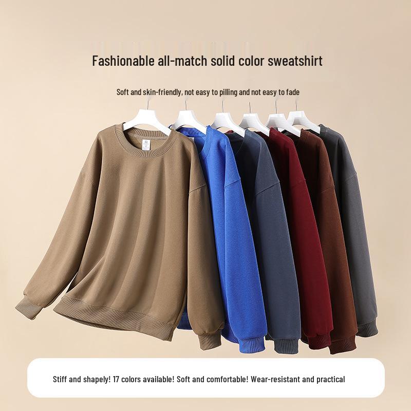 2026 Autumn Unisex 300g Cotton Round Neck Drop Shoulder Sweatshirt - Loose, Comfortable, and Skin-Friendly