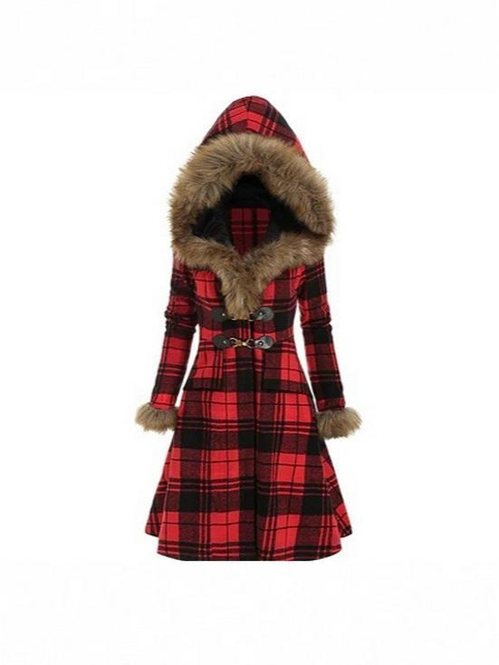 

Богемное Ретро Пальто с Капюшоном из Искусственного Меха в Европейском и Американском Этническом Стиле Double XL красный