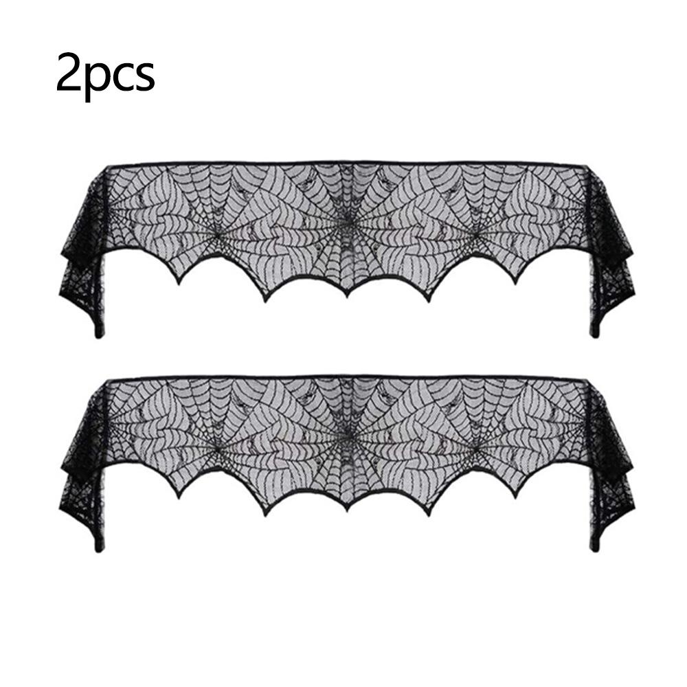 1/2pcs-Halloween Fireplace Cloth Black Lace Halloween Table Runner Halloween Cobweb Tablecloth Outdoor Party Decorative Cloth