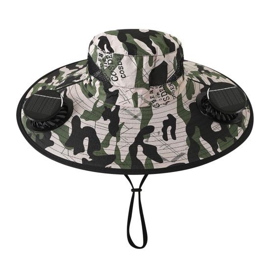Cappello a tesa larga con doppia ventola, Cappello parasole ricaricabile solare e USB con batteria grande, Cappello ventilato estivo da esterno per Pesca Escursionismo Giardinaggio