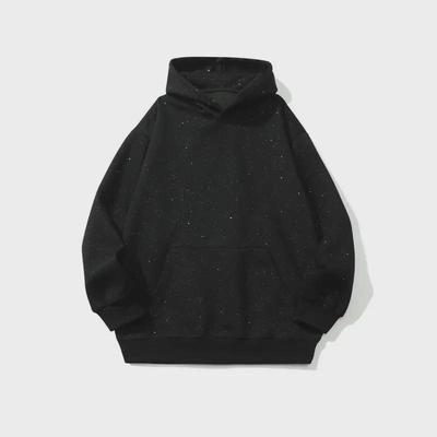 Suéter Pesado Unisex con Capucha Negro Estrellado - Retro Americano Combinable para Primavera y Otoño