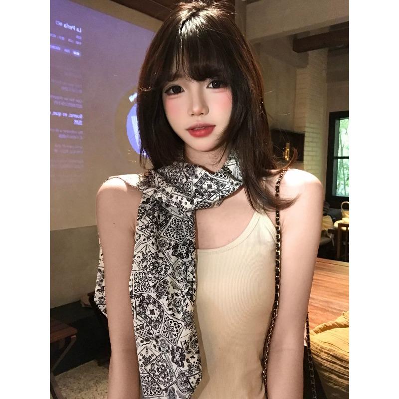 Vintage Brown Cashew Flower Long Scarf for Women, Fashionable and High-end, with Belt Decoration and Niche Design, Waist Accessory