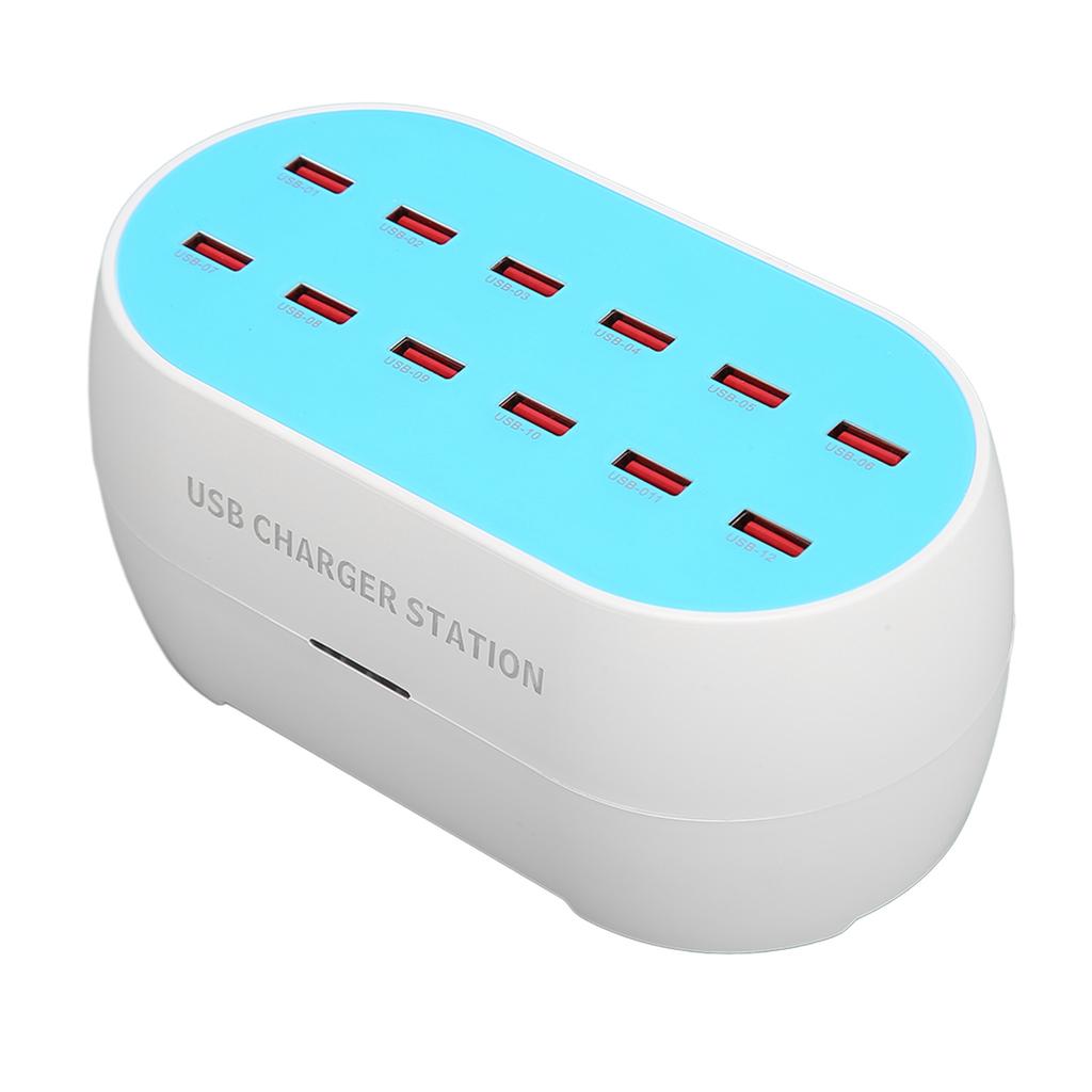 120W 12 Port USB Charging Station Portable Heat Resistant USB Hub Charger 100‑240V UK Plug