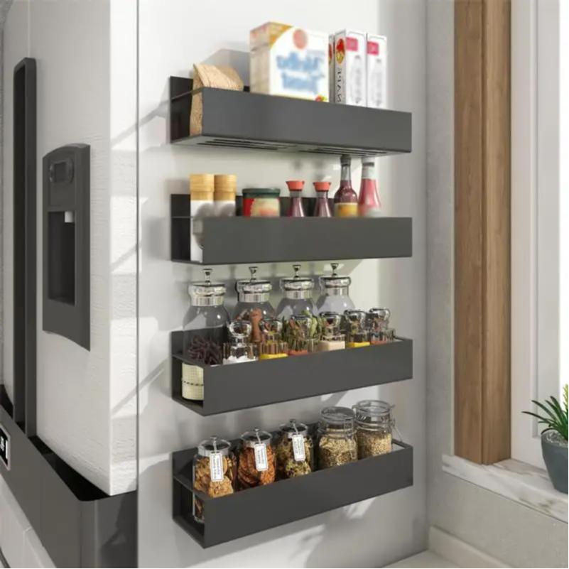 Magnetisches Kühlschrankregal Gewürzregal Kühlschrank Seitenregal Schwarzes Eisen Haushalt Platzsparend Küchenorganisator Regal