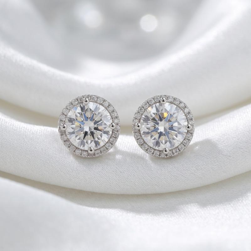 ebay round white zircon stud earrings shine women's trinkets European and American fashion electroplated men's earrings ears