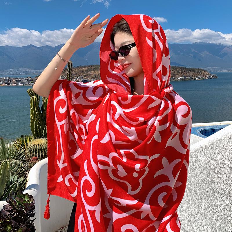 Dunhuang Desert Shawl - Qinghai Chaka Salt Lake Ethnic Scarf for Women, Cotton Linen Silk Blend