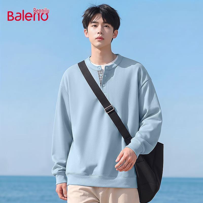 Baleno Heren Oversized Henley Nek Pullover Sweatshirt