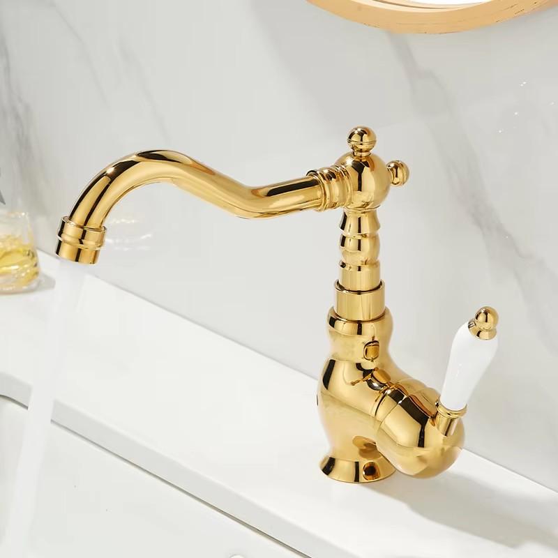 European Style Gold Basin Faucet Chrome Hot and Cold Mixers Antique Wash Basin Faucet Taps 360 Rotating Kitchen Faucet