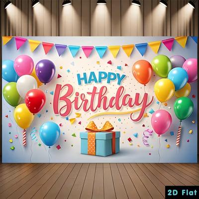 2D Colorful Balloon Pennant Happy Birthday Backdrop Photo Background