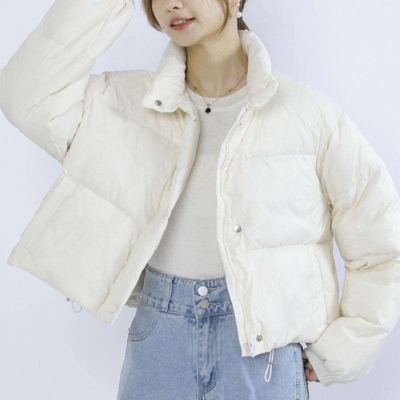 Solid-Color Minimalist Thickened Women's Short-Length Stand-Up Collar Thickened White Duck Down Puffer Jacket