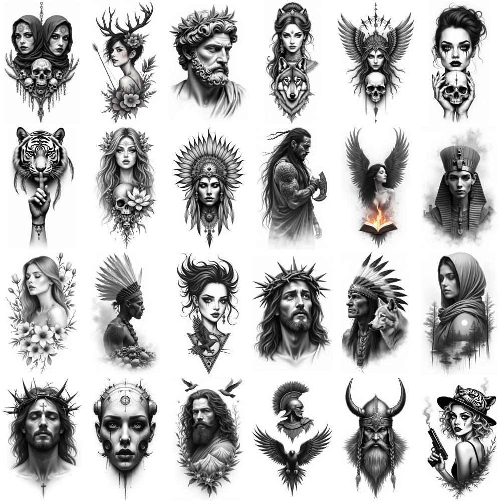 12pcs 3D Tattoo Stickers Black Disposable Water Transfer Printing Stickers Temporary Tatto Sticker Body Art Fake Tattoo