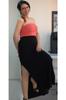Women's Style Big Size Skirt Black Combed Cotton Viscose Pencil Skirt With Two Side Slits And Elastic Waist