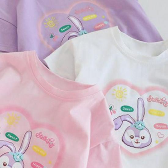 Girls' Cartoon Cotton T-Shirt - Round Neck, Short Sleeve, Stylish Summer Top for Toddlers and Babies