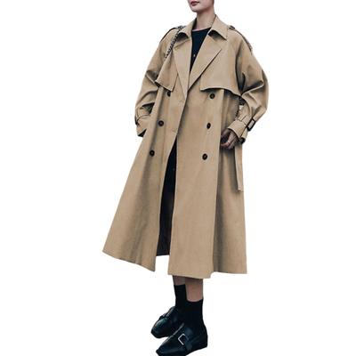Women Windbreaker Double Breasted Loose Turn-Down Collar Spring Autumn Vintage Temperament Commuting Trench Coat