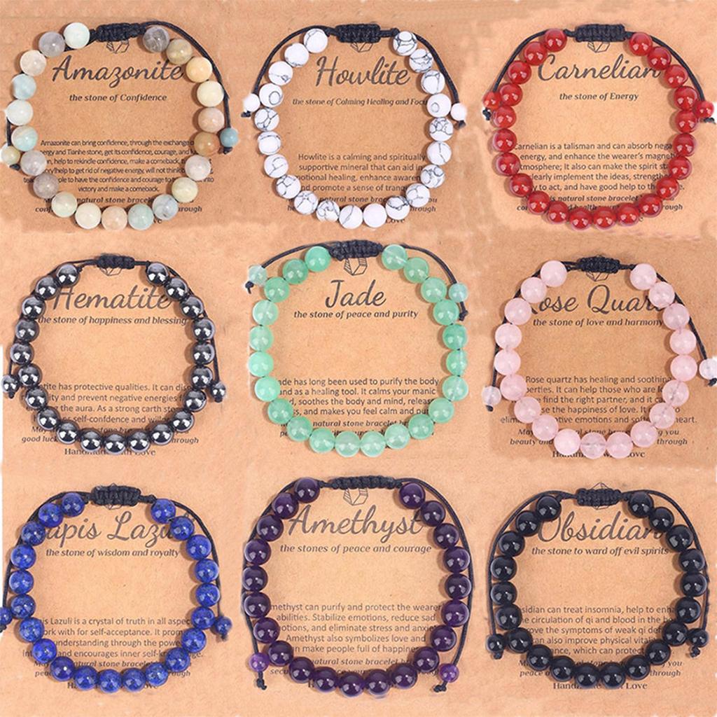 Hot Selling Natural Stone with Cardboard Beaded Elastic String Bracelet Crystal Agate Tiger Eye Stone Wholesale Bracelet Jewelry